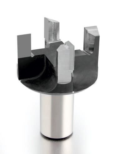 Brazed carbide shell cutter with several carbide tips brazed into a steel body.