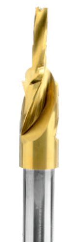 Coated carbide step drill with two cutting diameters ground into one body.