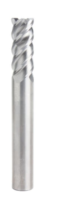High-speed steel end mill with four helical flutes.