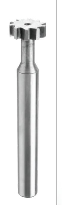 High-speed steel T-slot cutter with a toothed head on a straight shank.