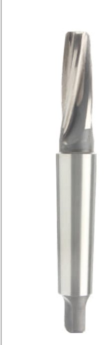 High-speed steel reamer with a Morse taper shank.