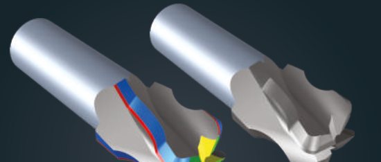 Render comparing a worn cutting edge with the same tool after reconditioning.